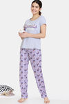 Zivame Pillow Fight Sweet Treat Knit Cotton Pyjama Set - Imperial Palace — thumbnail 4